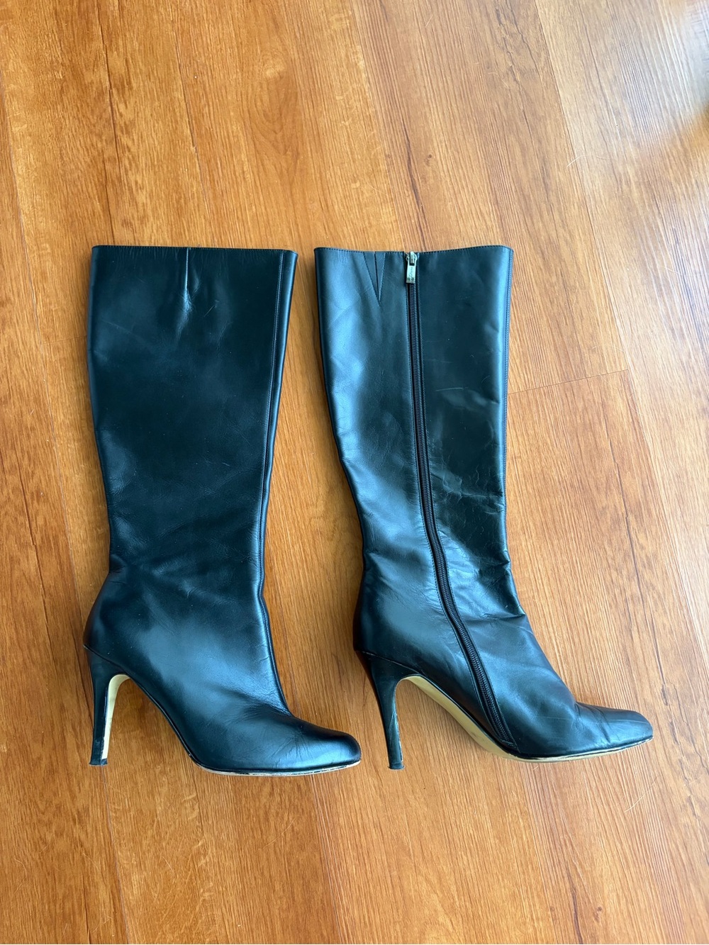 Halogen Black Leather Knee-High Heeled Boots